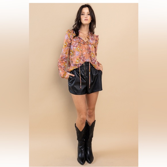 35 Boho Flower Print Front Tie Blouse - Picture 5 of 5